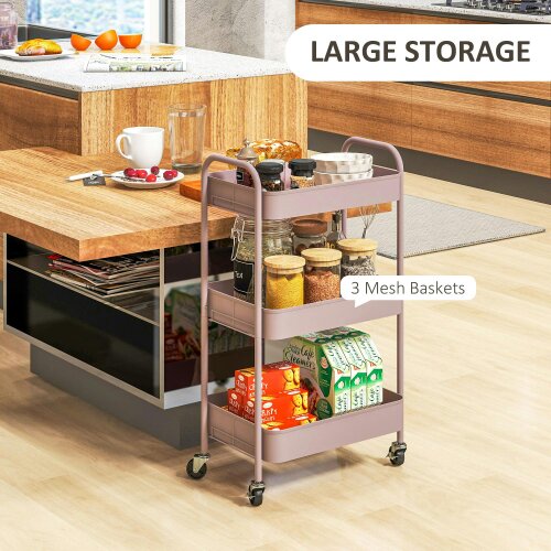 Wyld Haus Razira Metal Pink 3 Tier Steel Storage Trolley