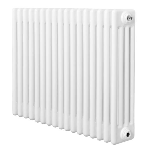 Traditional 4 column radiator in sleek white finish, measuring 600 x 785mm, features smooth, vertical lines and a classic design