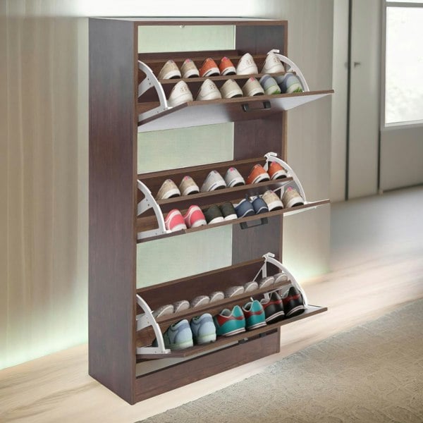 Rafaelo Mobilia 3 Drawer Shoe Storage Cabinet Walnut