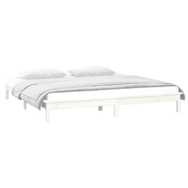 Berkfield LED Bed Frame White 150x200 cm King Size Solid Wood
