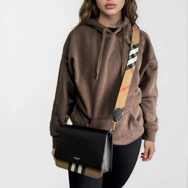 Burberry 'Mackford' Leather Check Crossbody Bag Black - chancefashionco