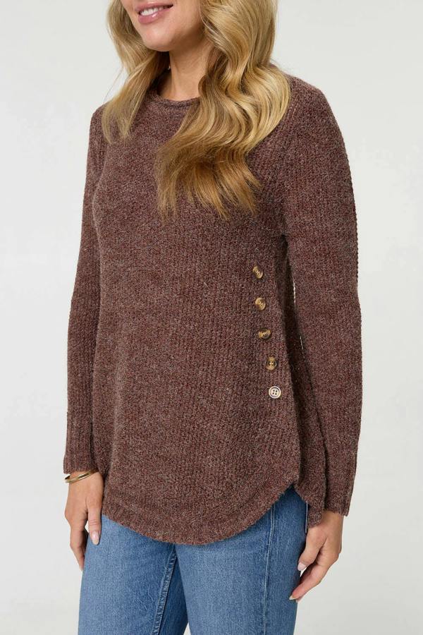 Brown | Textured Relaxed Long Sleeve Jumper