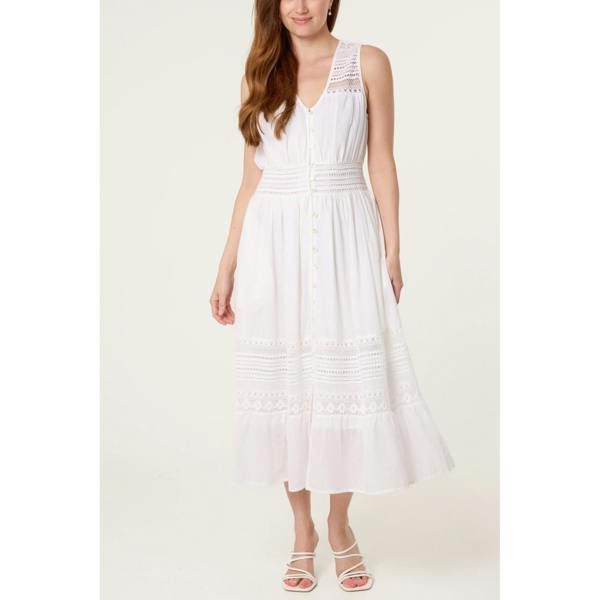 Blue Vanilla Crochet Insert Button Midi Dress