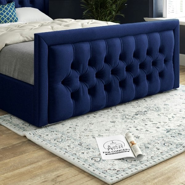 Casa Magna Rovigo Upholstered Soft Velvet Bed Frame - Blue