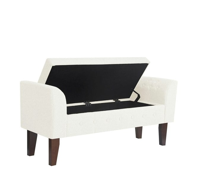 Luxury Living Oxford Storage Ottoman Bench - Cream Boucle Upholstery with flip lid