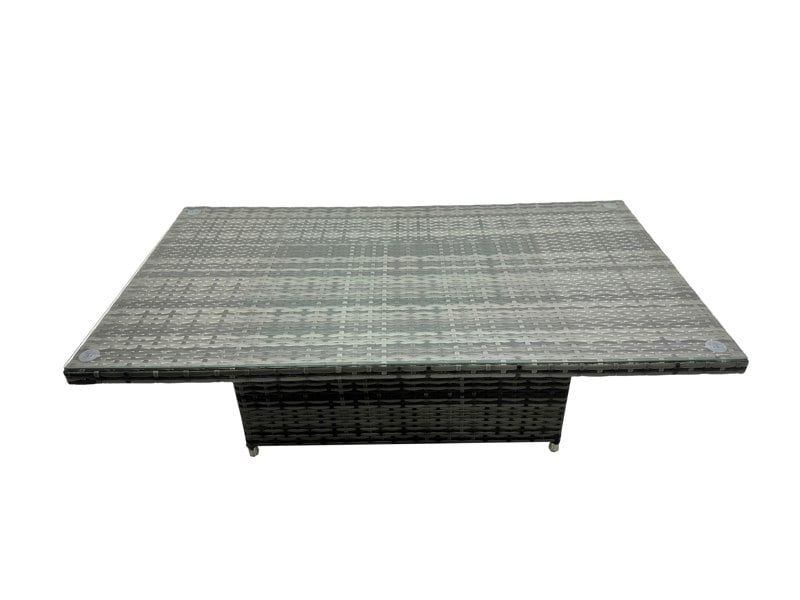 Fimous Outdoor Love Sofa Set 6 Seat Rattan Garden Furniture Set with Adjustable Lifting Dining or Coffee Table Big Stool Dark Grey Mixed