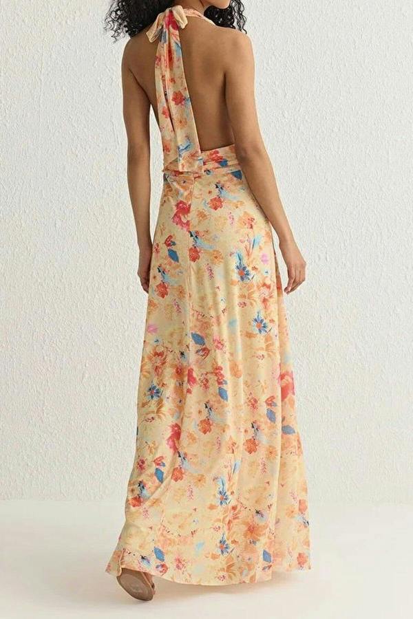 WOVCOR A-Line Floral Patterned Flowy Tulle Long Dress
