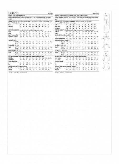 Butterick Sewing Pattern 6876, Tops, Tunics for Women, Y5 (18-20-22-24-26) - Intermediate