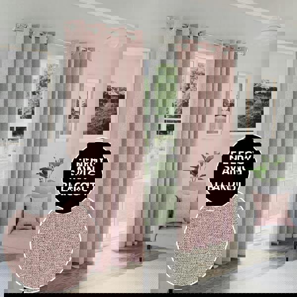 Enhanced Living 100% Blackout Curtains - Thermal/Energy Saving Linen Look Pair with Eyelets For Living Room & Bedrooms