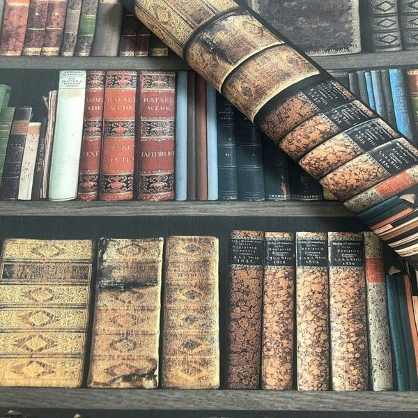Rasch Wallpaper Library Books Dark Multi Wall Paper 934809