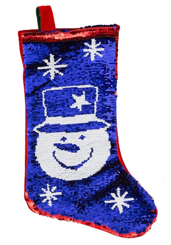45cm Novelty 2-in-1 Snowman Sequin Christmas Stocking Sack, Red and White, Decorative Gift Storage image 1
