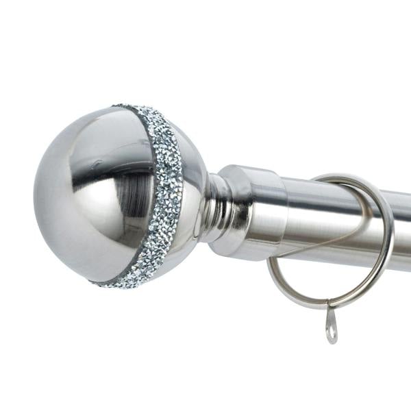 A.Unique Home Diamante Ball Extendable Curtain Pole (25/28mm) (Brushed Steel,70cm-120cm)