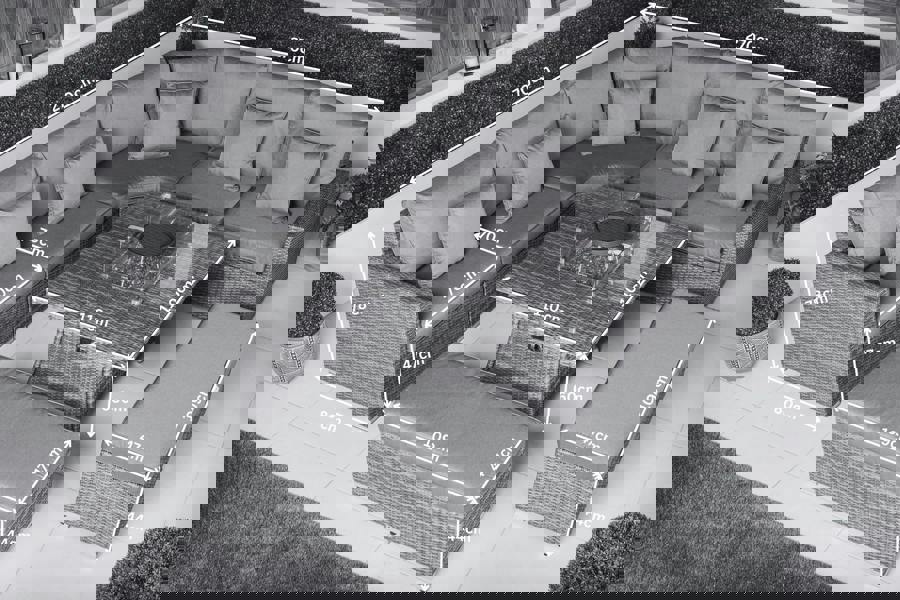 Giardino Santorini 5 Seat Modular Corner Sofa Rattan Garden Furniture Set Outdoor Fire Pit Coffee Table & 2 Benches