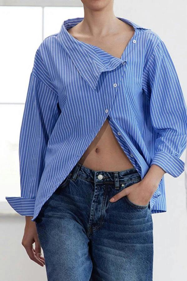 WOVCOR Striped Woven Shirt with Collar Detail