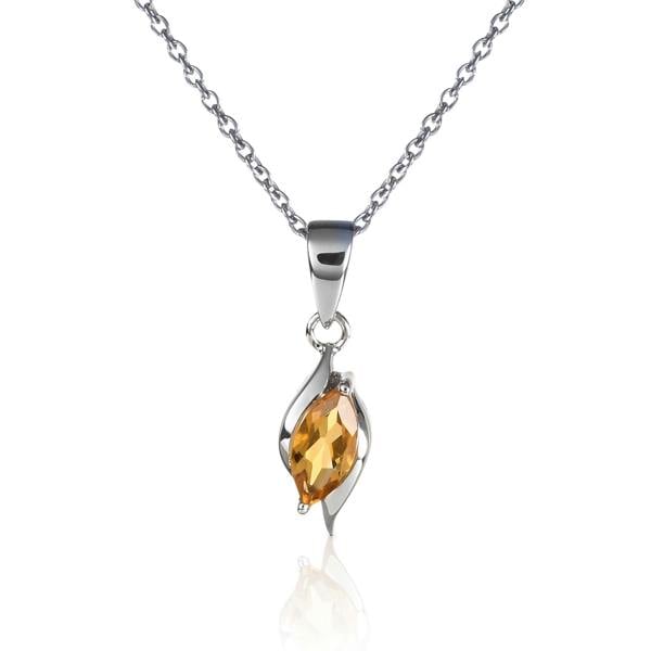namana 925 Sterling Silver Citrine Marquise Pendant Necklace