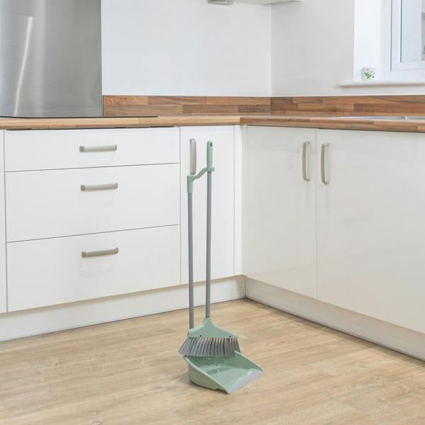 JVL Long Handle Dust Pan And Brush Set - Green