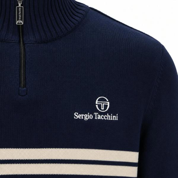 Sergio Tacchini New Dallas 1/4 Zip Knitted Jumper Maritime Blue/Peyote