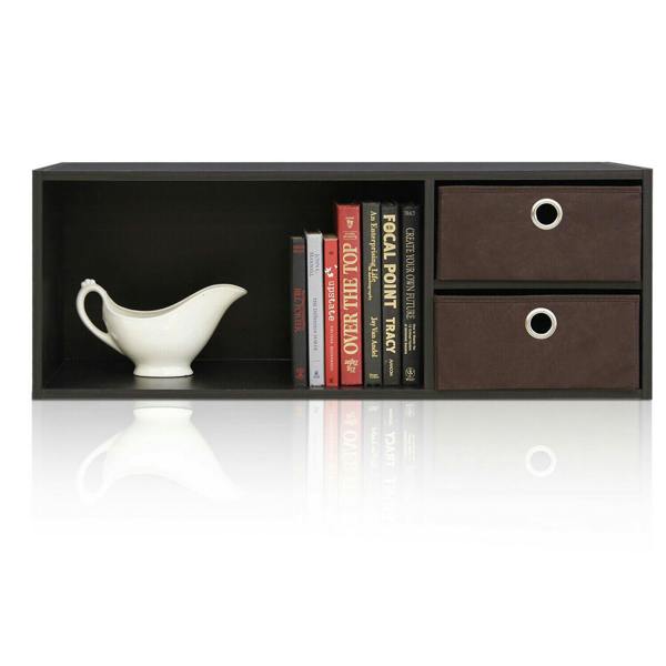 WALPLUS Stylish /BR Wall-mounted Storage or Desk Hutch with 2 Bin Drawers, Espresso/Brown for Study Room - SKU 10005EX