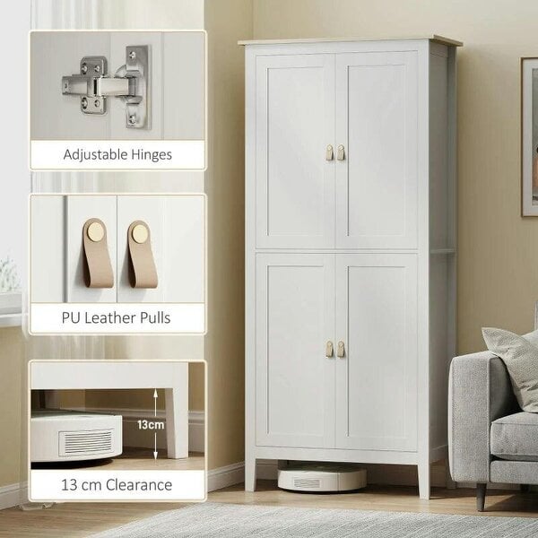 176.5 cm Tall Pantry Cupboard with Motion Sensor LED Light - White
