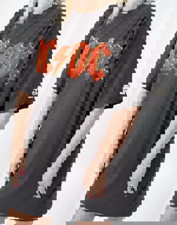 AC/DC Womens Grey Logo Oversized Short Sleeved T-Shirt