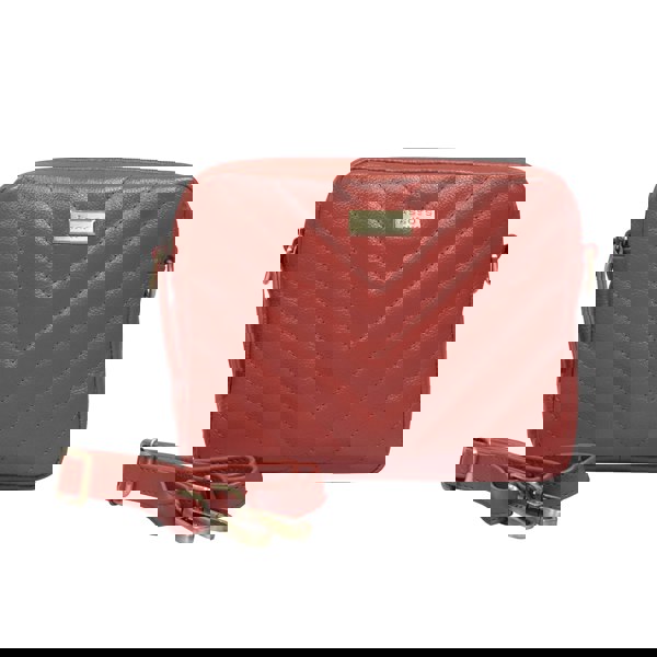 Assots London 'IRIS' Red Quilted Soft Pebble Grain Leather Crossbody Bag