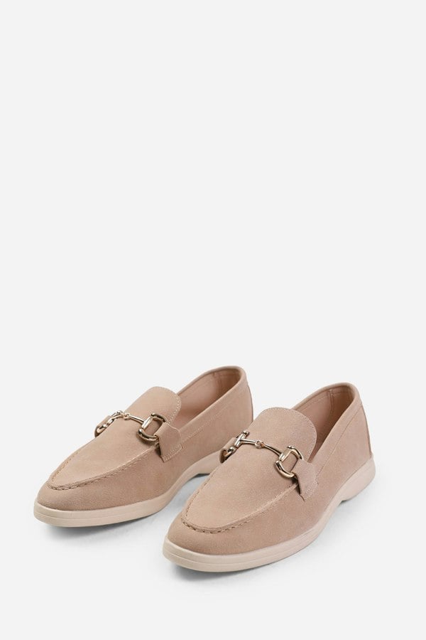 Where's That From Italy Wide Fit Slip on Loafer With Metal Detailing in Khaki Suede