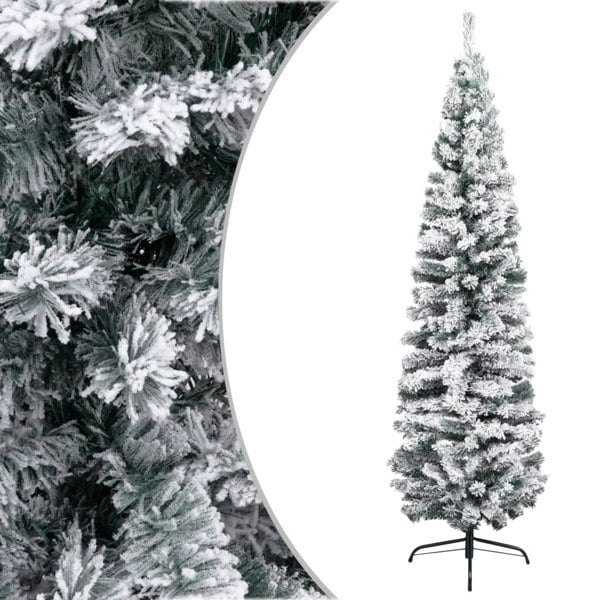 Berkfield Slim Artificial Christmas Tree with Flocked Snow Green 240 cm PVC