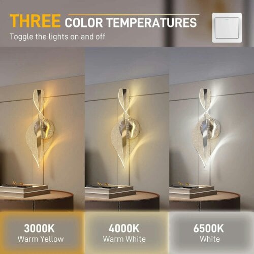 Bobobiy Led Wall Lamp 2 Pack, 13W Modern Indoor Spiral Wall Light, Colour Temperature Adjustable 3000K/4000K/6500K, Stairs, Silver Tone