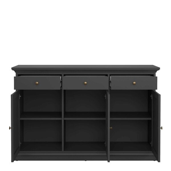 Wyld Haus Osaka Farmhouse Dark Grey Wooden Sideboard 3 Doors 3 Drawers