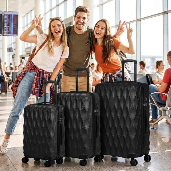 Bobobiy 3-Piece Suitcase Set, Hard Shell Carry On & Checked Luggage Set with TSA Lock, 20/24/28 Inch, Black