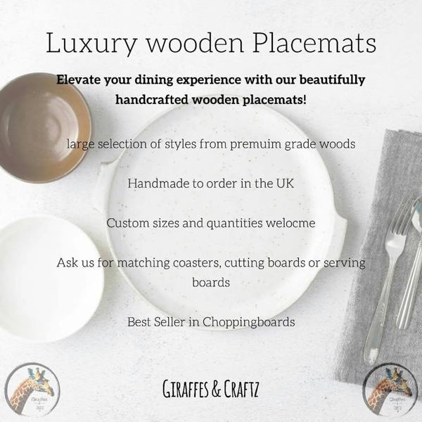 Giraffes & Craftz Chunky Oak Placemats - Luxury Handmade Placemats
