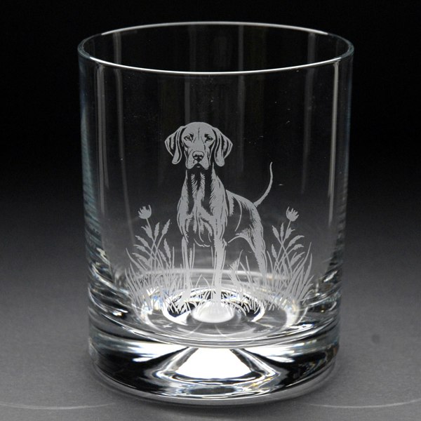 Glyptic Glass Art Hungarian Vizsla Dog Whiskey Tumbler Glass - Hand Etched/Engraved Gift