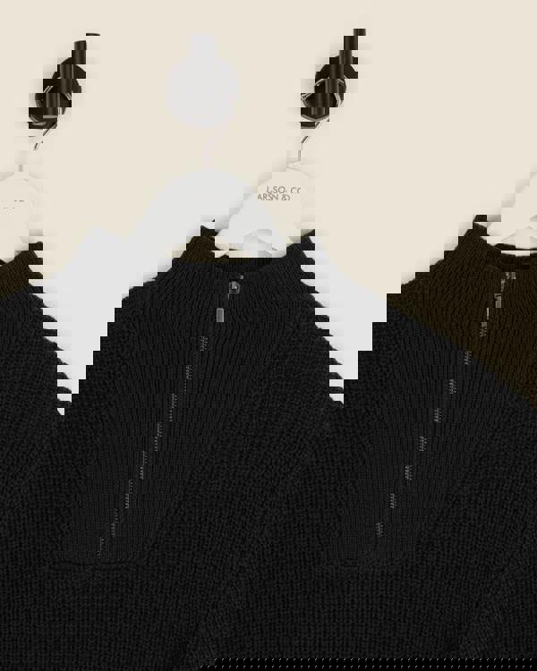 Larsson & Co Rib Panel Knitted 1/4 Zip Sweater