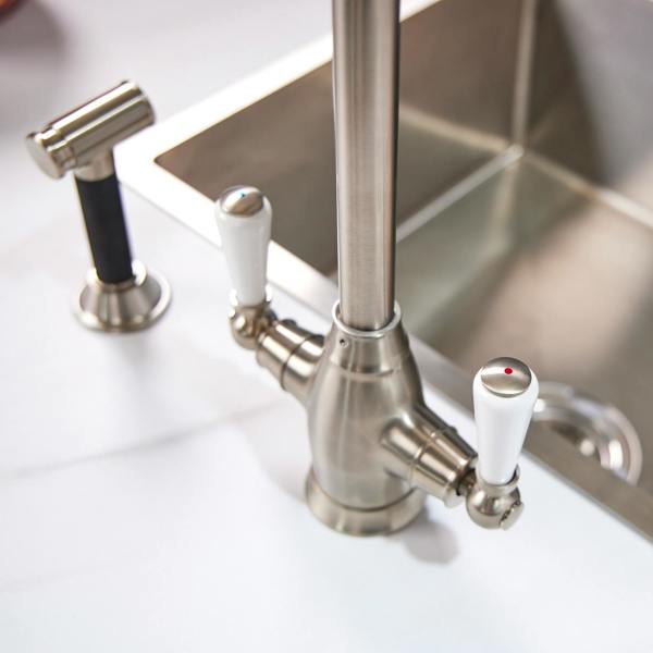 Flode Halden | Dual Lever Kitchen Sink Mixer Tap and Rinser with Swivel Spout | Pewter Finish