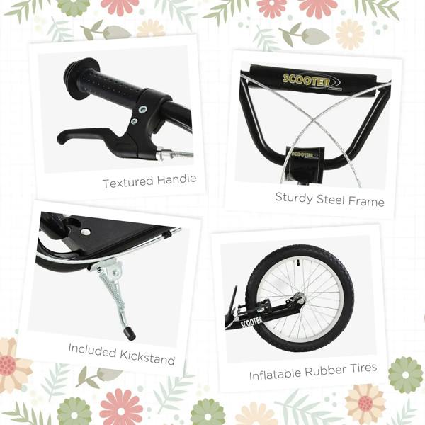 Kids kick scooter with textured handle grips, sturdy steel frame, kickstand, rubber tires
