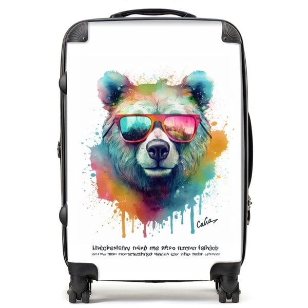 Warren Reed Splashart Colourful Bear In Glasses Suitcase