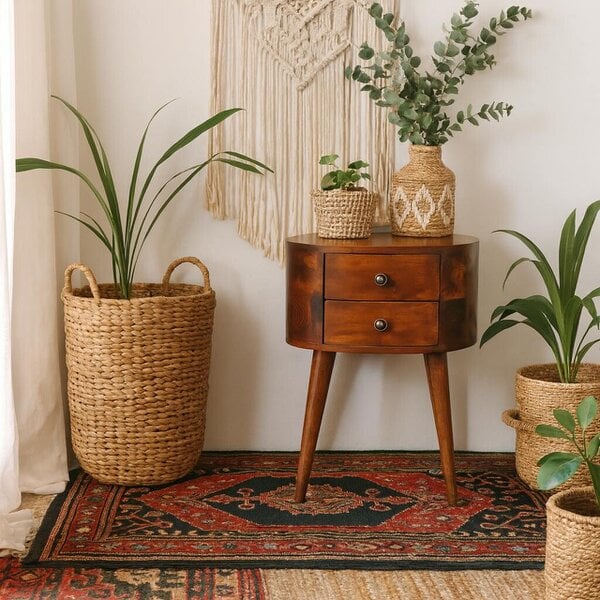Wyld Haus Olbia Mini Chestnut Mango Wood Rounded Bedside Table with Drawer