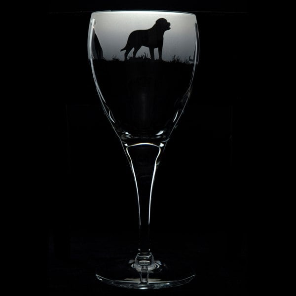 Glyptic Glass ArtRottweiler Dog Crystal Wine Glass - Hand Etched/Engraved Gift