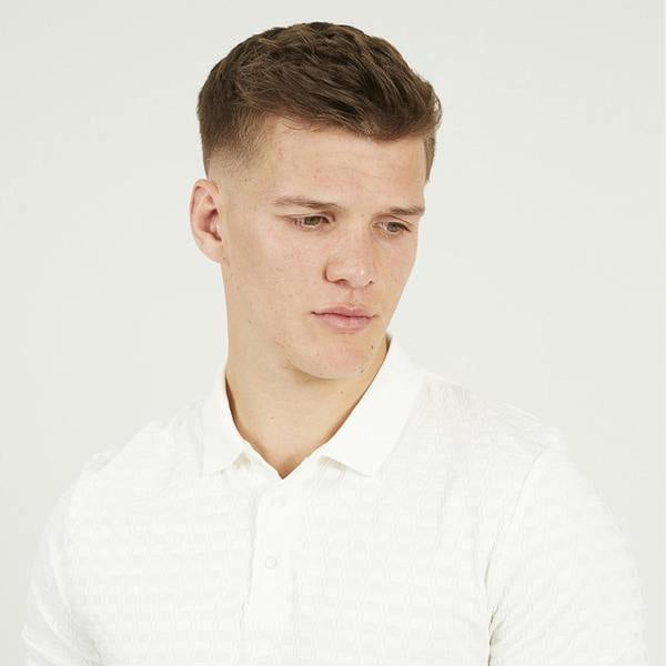 Brave Soul Off White Jacquard Polo Shirt - Off White Image 4
