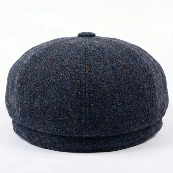 Men's Navy Blue Wool Blend Tweed Newsboy Flat Cap - TruClothing.com - 5