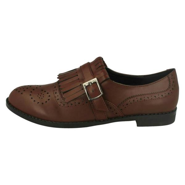 Spot On Ladies Spot On Brogue Style Slip On Shoes