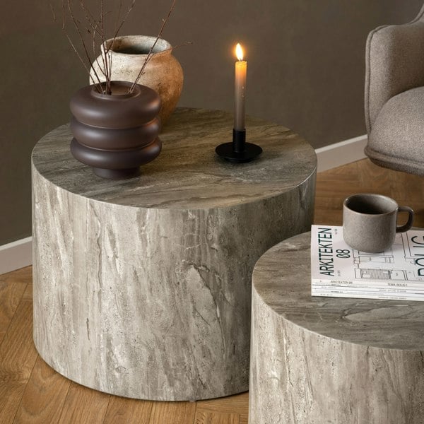 Furniture To Go Dice Round Coffee Table Set in Grey Marble Effect