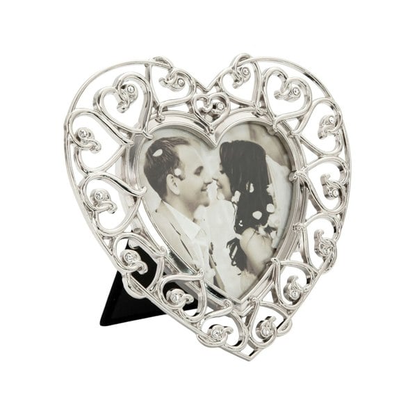 Heart Themed 4x4 Silver Picture Frame with Small Diamante Crystals Image 1