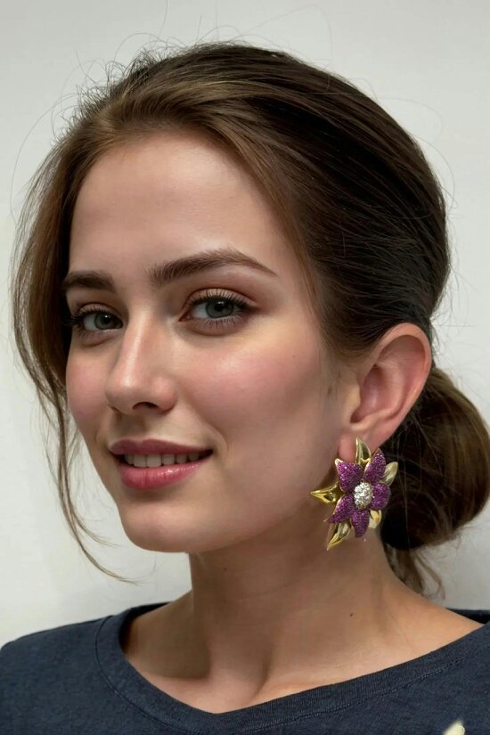 Latelita Marguerite Daisy Flower Large Stud Earrings Ruby Gold