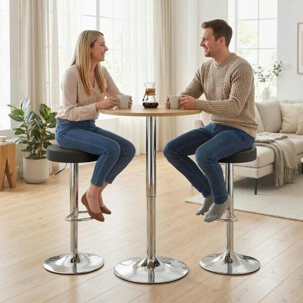 Bar Stools Set of 2, Modern PU Leather Swivel Barstools, Height Adjustable Breakfast Bar Chairs with Footrest, Black