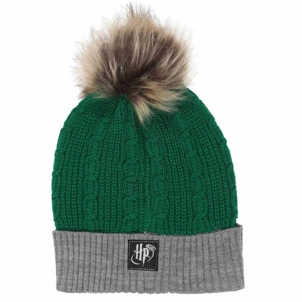 Harry Potter Slytherin Pom Pom Beanie - Green/Grey