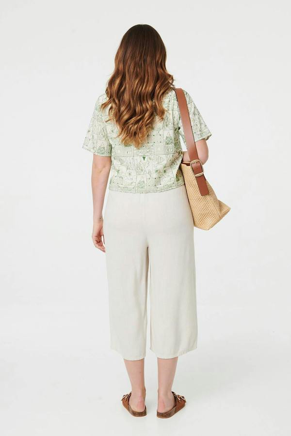 Green | Abstract Short Sleeve Cropped Shirt