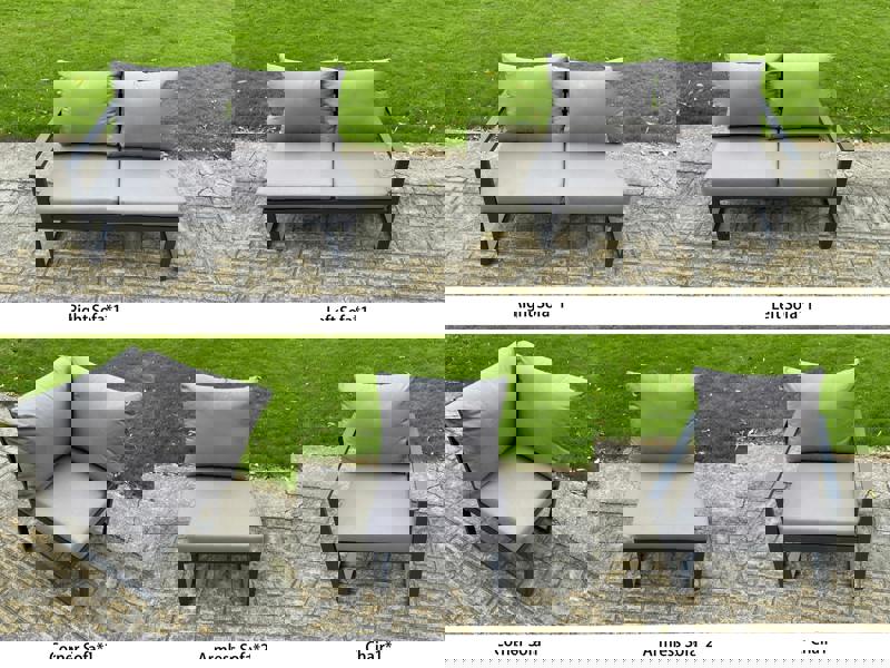 Fimous 8 Seater Aluminium Garden Furniture Set with Adjustable Rising Dining Table - Dark Grey