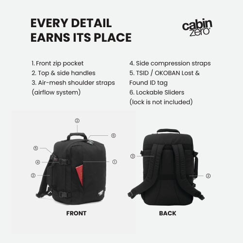 CabinZero Classic Cabin Backpack 44L, Large Carry On Travel Backpack for Week-Long Trips, Max Cabin Size