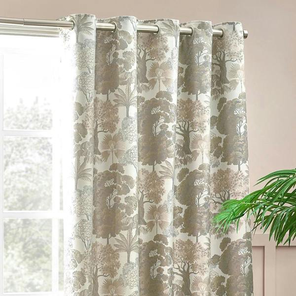 Wylder Woodlands Jacquard Floral Eyelet Curtains - Natural - 